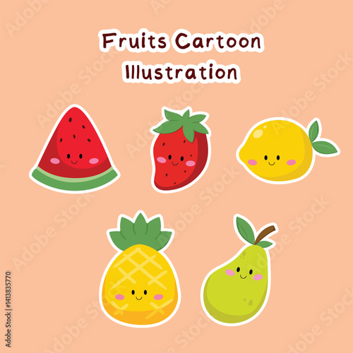 Set of Fruits Cartoon Illustration Vector