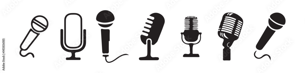 Microphone icon vector set. audio illustration sign collection. mic symbol. Different microphone collection. Vector Illustration Microphone icon vector set. audio illustration sign collection. mic symbol. Different microphone collection. Vector Illustration