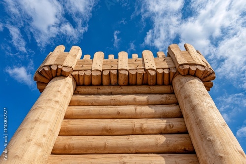 Obraz na płótnie A wooden frontier fort in the American Wild West, surrounded by a tall wooden stockade w salonie