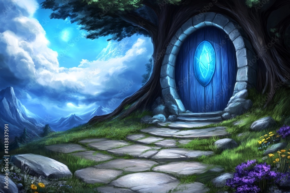 An ancient elf fortress, hidden within the tallest trees of an enchanted forest
