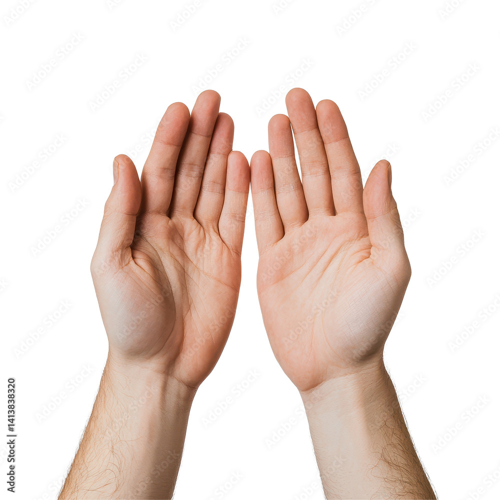 Hands held open against a white background expressing simplicity and openness in a calm setting, hands the person, white background Hands held open against a white background expressing simplicity and openness in a calm setting, hands the person, white background