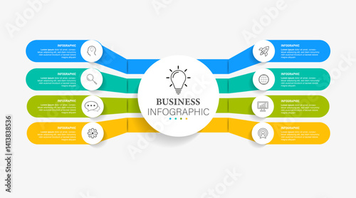 infographic template with integrated circles. Business concept with 8 options. For content, diagram, flowchart, steps, parts, timeline infographics, workflow, chart.