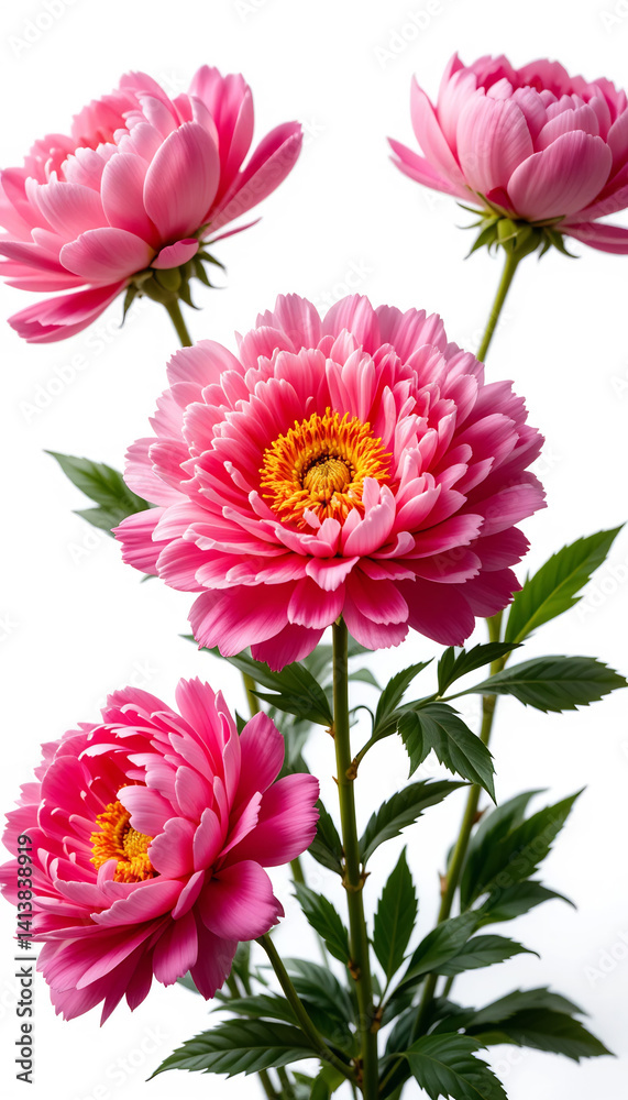 Obraz premium Vibrant pink peonies elegantly arranged against white background soft light. AI Generated