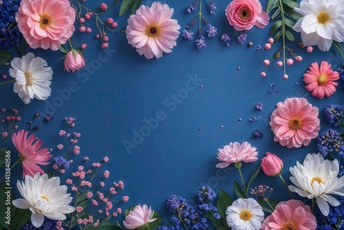 Vibrant Floral Design Template with Bright Blooms on Sapphire Background for Presentations