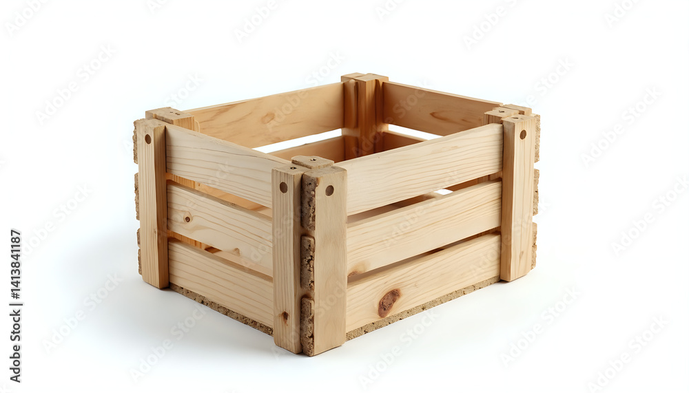 A mockup of A wooden crate is shown on a white background. A mockup of A wooden crate is shown on a white background.