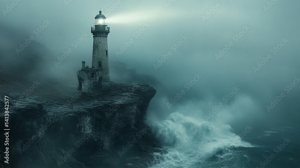 Lighthouse, Stormy Sea, Cliff, Fog Lighthouse, Stormy Sea, Cliff, Fog