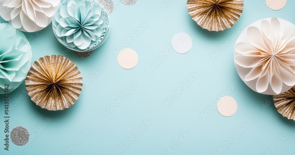 Obraz premium Pastel paper decorations on a light blue background