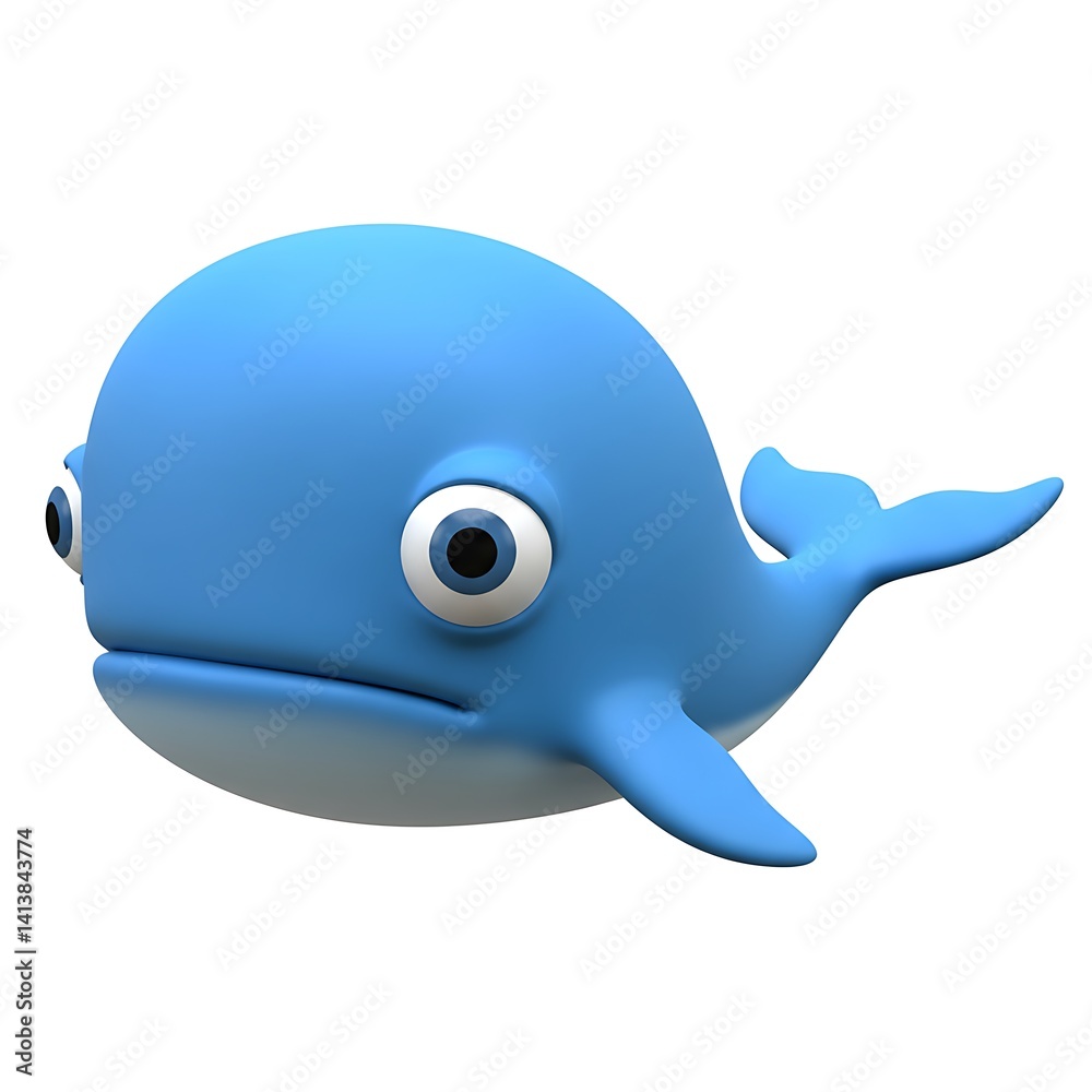 Obraz premium 3D Cartoon Friendly Blue Whale