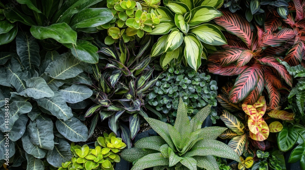 Obraz premium A variety of plants on display in a local plant nursery