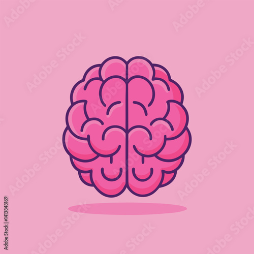 Pink human brain cartoon icon top and of side view on isolated pink background