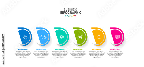infographic 6 options workflow diagram, circle timeline  infograph, process steps chart. Linear vector infographics. Process order infographic and steps point illustration