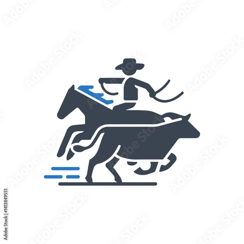 Cowboy lassoing bull icon