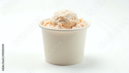 A mockup of A white cup with a scoop of ice cream in it.