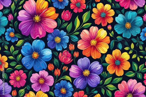 Colorful Floral Background Pattern in a Vibrant Oil Painting Style