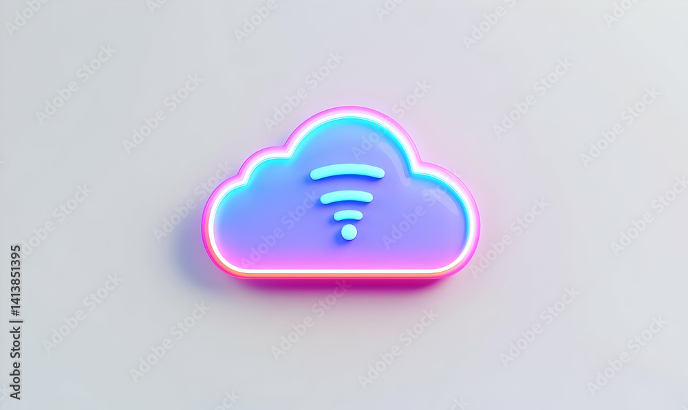 Blue Outline Computing Icon with Cloud and Digit Elements Blue Outline Computing Icon with Cloud and Digit Elements