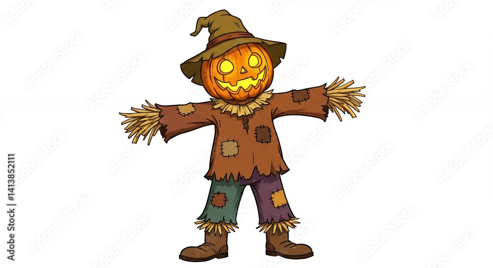 Fototapeta premium Animated scarecrow illustration for halloween