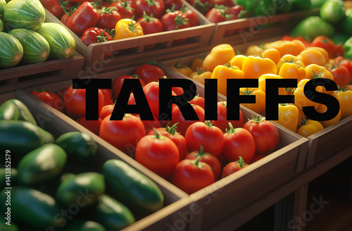 Tomatoes and peppers with tariffs word