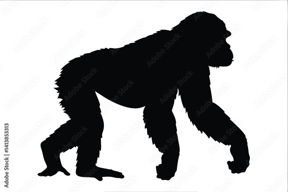 chimpanzee silhouette vector, chimpanzee black symbol chimpanzee silhouette vector, chimpanzee black symbol