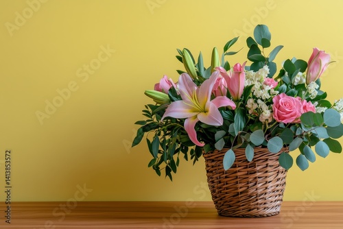 Wallpaper Mural Pretty pastel flowers arranged in a woven basket. Torontodigital.ca