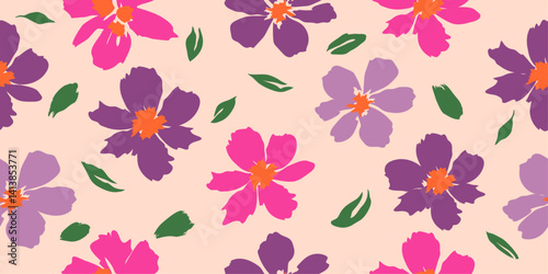hand drawn flowers seamless patterns Design for fabric, cover, wrapping, wallpaper. abstract pink backgrounds.	