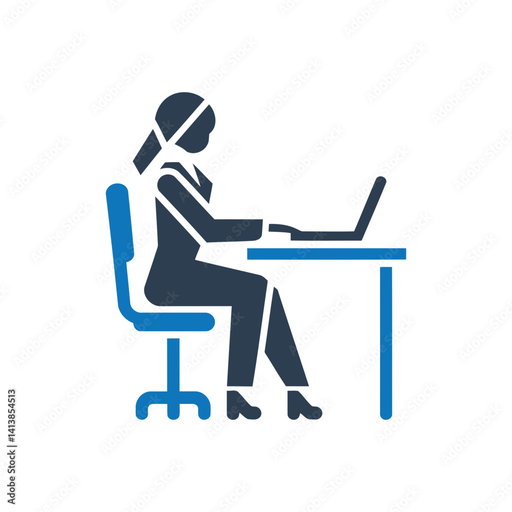 Businesswoman Working on Laptop Icon Businesswoman Working on Laptop Icon
