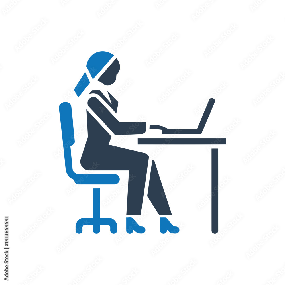 Businesswoman Working on Laptop Icon Businesswoman Working on Laptop Icon