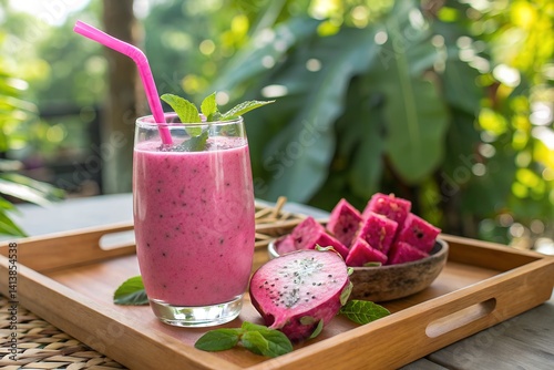 Tropical Bliss: Refreshing Dragon Fruit Smoothie.