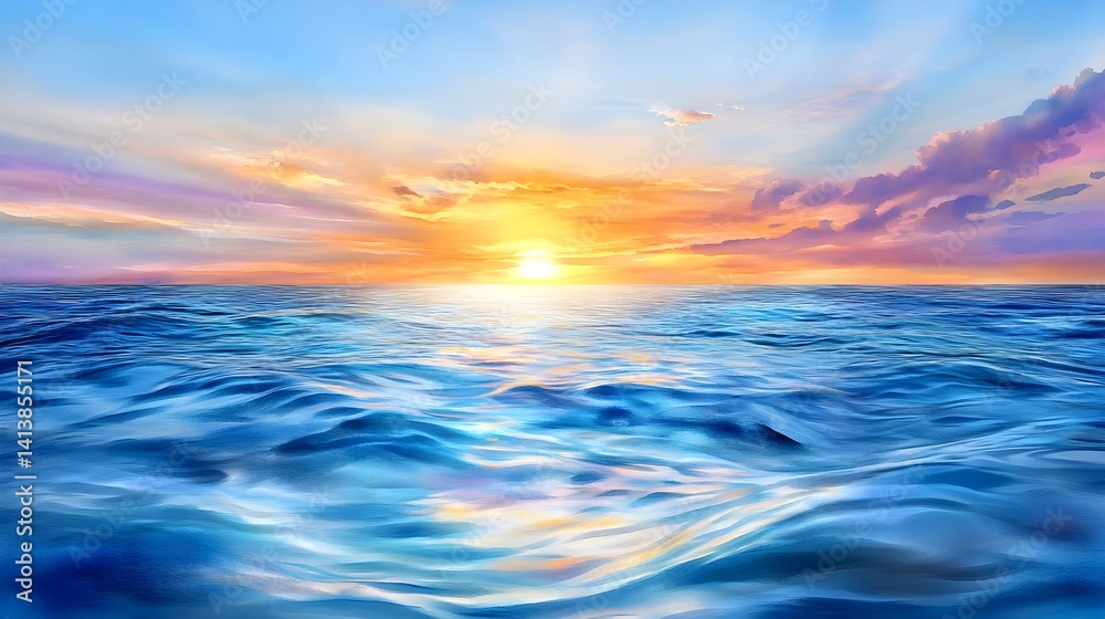 Obraz premium Serene Ocean Sunset: Seascape Painting - Digital art