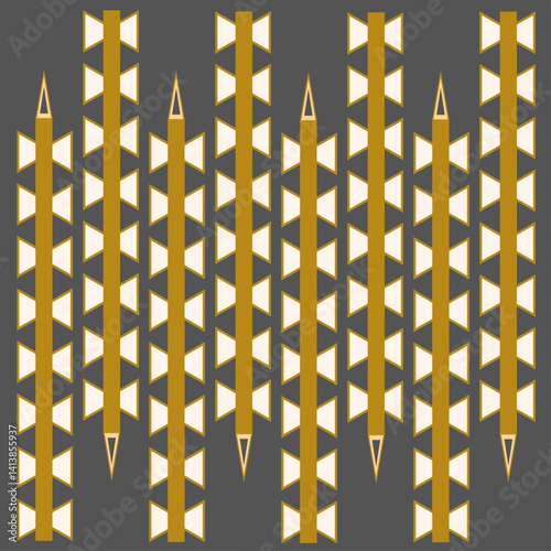 patterns or elements derived from triangular and rectangular shapes in gold and a gray background