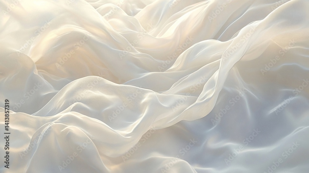 Obraz premium Flowing ivory fabric, sunlit with gentle shadows, creating abstract waves
