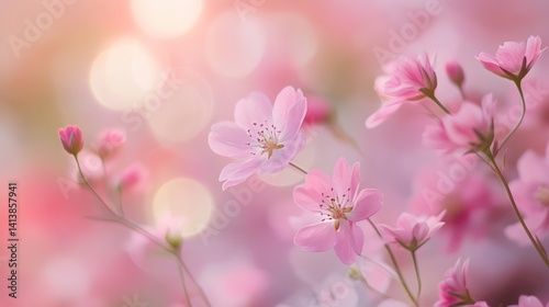 Gentle pink blossoms in a soft pastel bokeh, creating a serene floral dreamscape