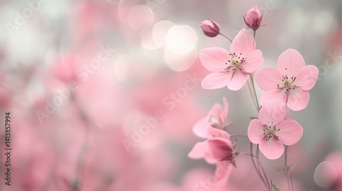 Delicate pink blossoms against a bokeh backdrop creating a serene atmosphere
