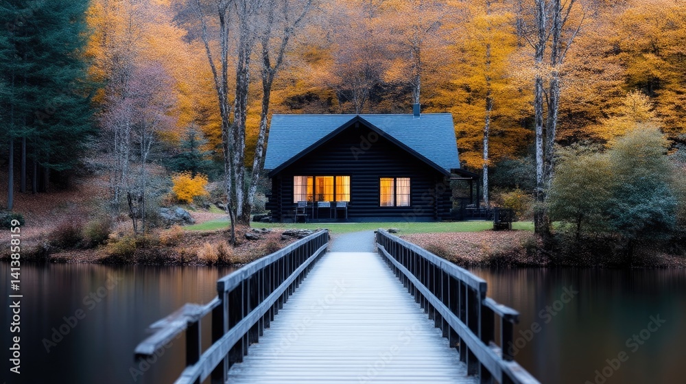 Fototapeta premium Autumn cabin on a lake