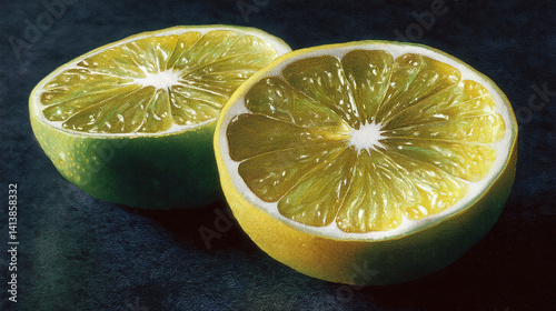 Obraz na płótnie Yuzu citrus halved vibrant yellow-green aromatic fruit w salonie