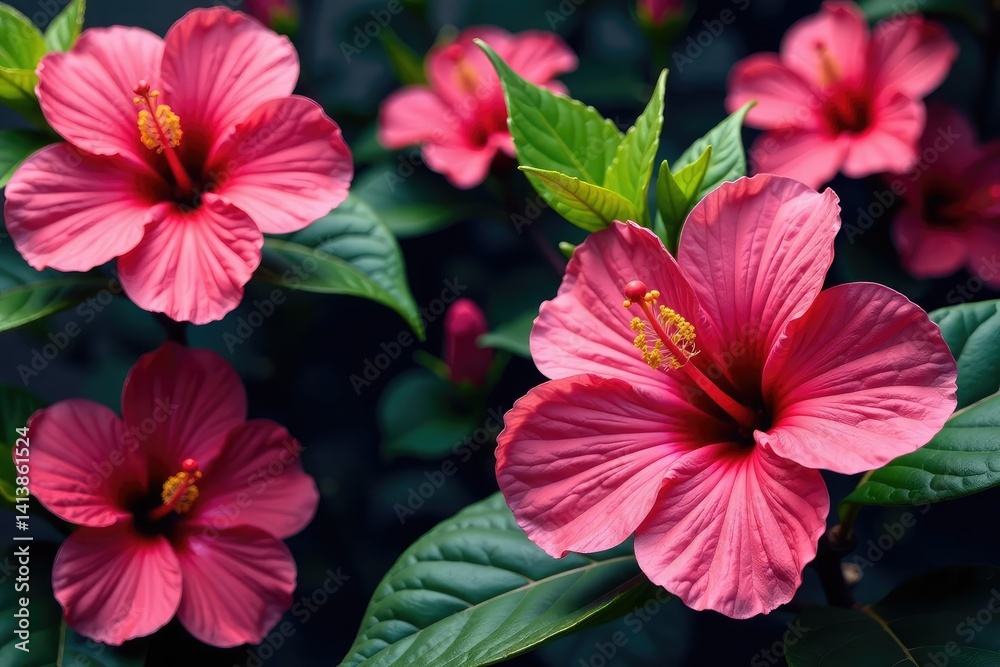 Obraz premium Bold hibiscus blooms in vibrant hues, continuous design, seamless, design, hibiscus