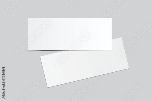 3D Realistic empty gift voucher card mockup isolated on background. Blank template for presentation discount, plastic coupon, train, movie, raffle, carnival, concert, festival, flyer or event ticket 
