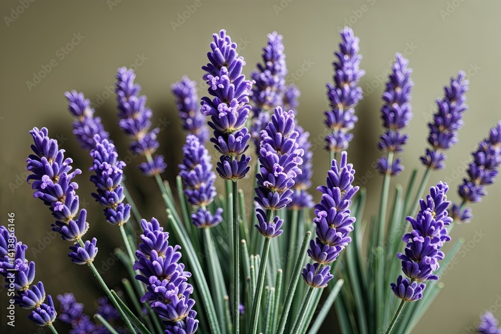 Fototapeta premium Beautiful Lavender Flower Against Soft Khaki Background