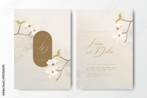 beautiful wedding invitation card with floral watercolor