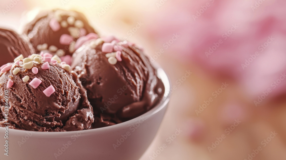 Indulge in delightful bowl of chocolate ice cream topped with colorful sprinkles, perfect for satisfying your sweet cravings. This creamy dessert brings joy and happiness