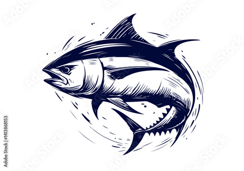 Bluefin Tuna hand drawn illustration vector