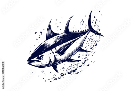 Bluefin Tuna hand drawn illustration vector