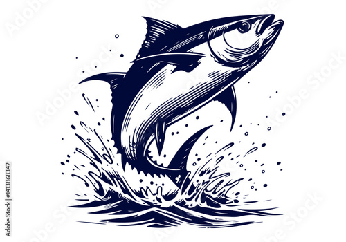 Bluefin Tuna hand drawn illustration vector