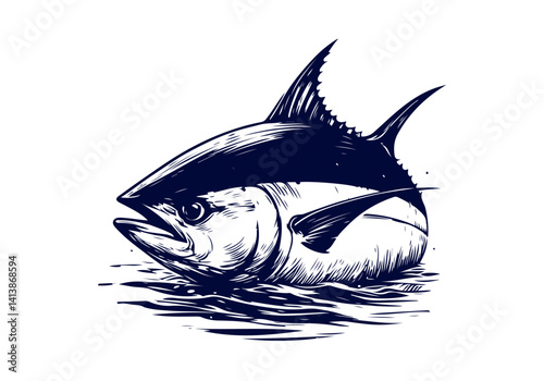 Bluefin Tuna hand drawn illustration vector