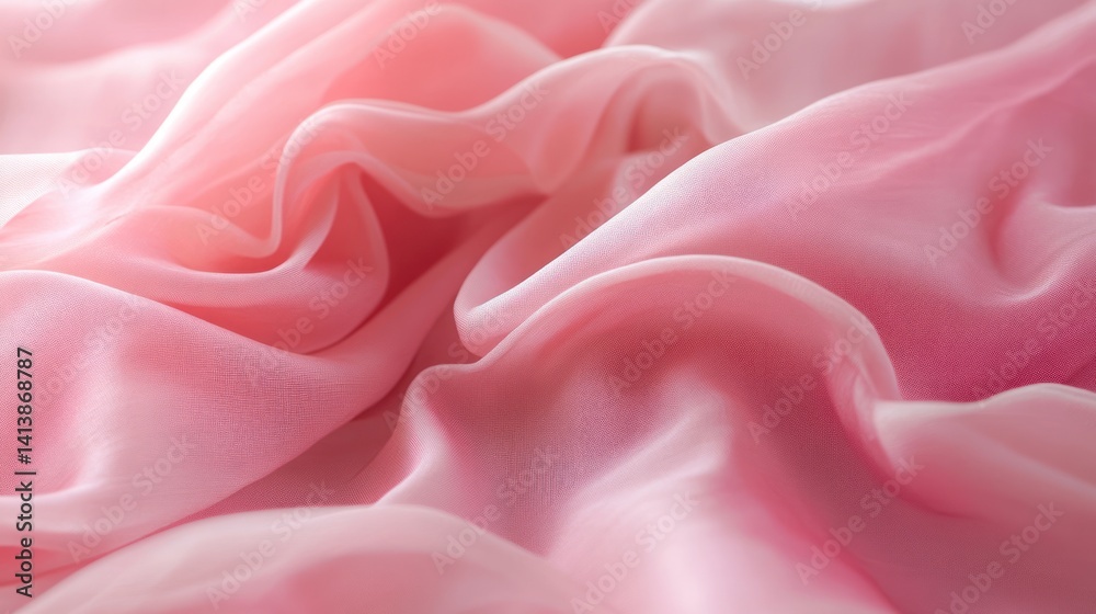 Fototapeta premium Delicate folds of pink chiffon, a soft and ethereal abstract texture landscape