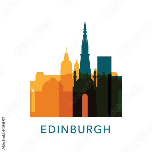 UK Scotland, Edinburgh cityscape, skyline, city panorama vector flat logo, icon. United Kingdom emblem concept with landmarks and building silhouettes