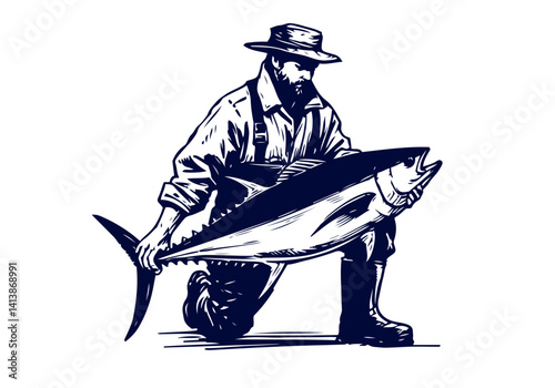 Bluefin Tuna hand drawn illustration vector