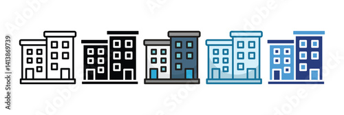 Apartment Block Icon Set Multiple Style Collection
