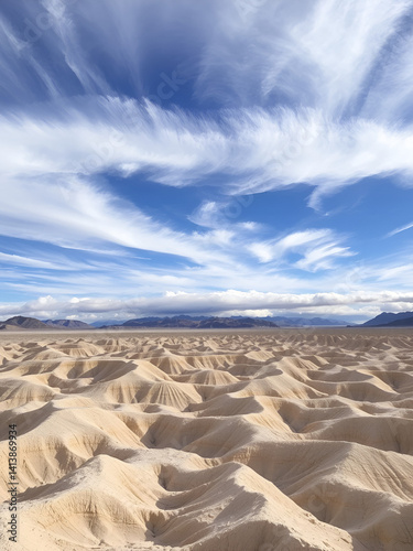 Cirrus uncinus-mares.tails clouds over yardangs-wind eroded rock surfaces. Qaidam desert-Qinghai-China-0588