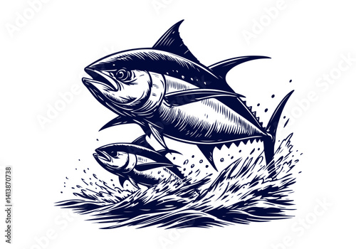 Bluefin Tuna hand drawn illustration vector