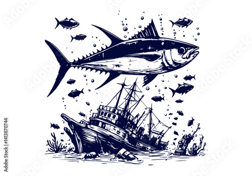 Bluefin Tuna hand drawn illustration vector